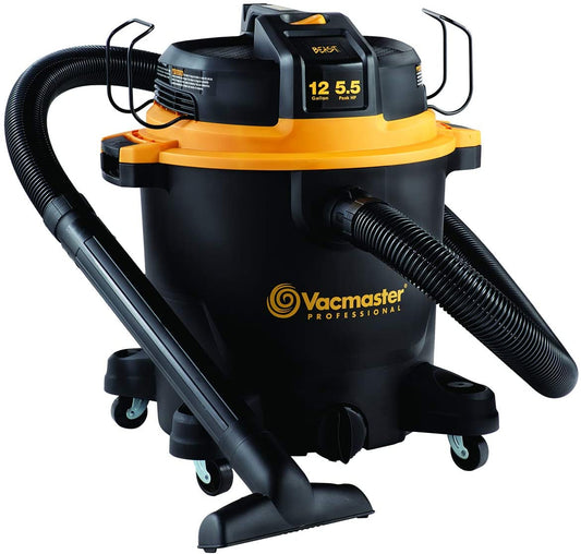 Vacmaster Professional Beast Series Wet/Dry Vacuum, 12 Gallon Capacity, 5.5 HP with 2-1/2" Hose, Black