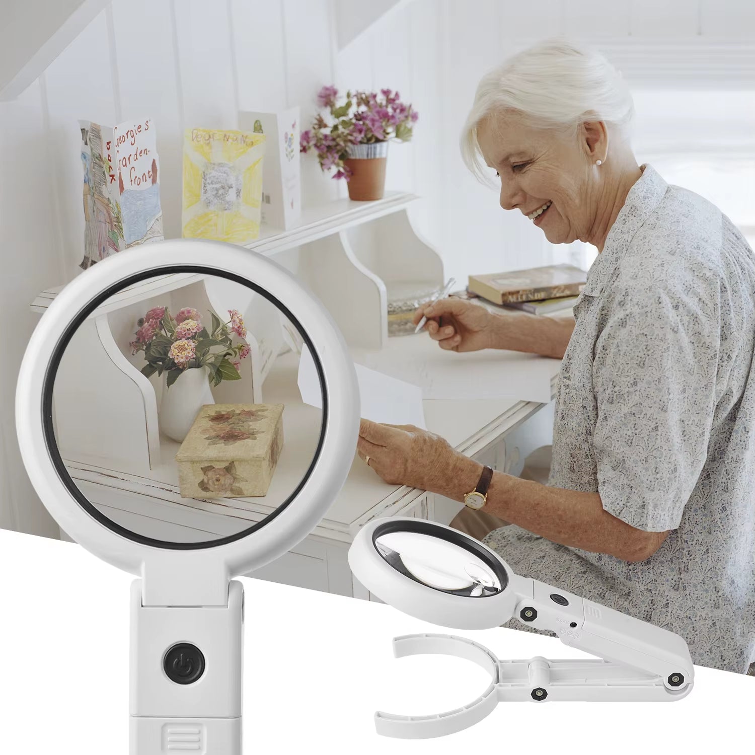 5X/10X USB-Powered LED Handheld Magnifier with Stand - Perfect for Electronics Repair and Hobbies