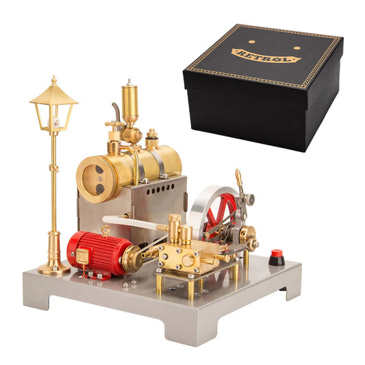 RETROL SE-02 Metal Steam Engine Model Kit with Generator Street Lamp - 100-Piece Creative Building Set