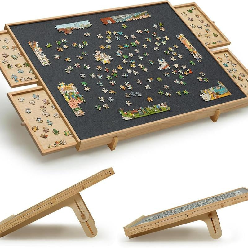 TEAKMAMA 1500-Piece Wooden Jigsaw Puzzle Table with Legs, 4 Drawers & Protective Cover - Portable 34” x 26.3” Folding Puzzle Board for Adults