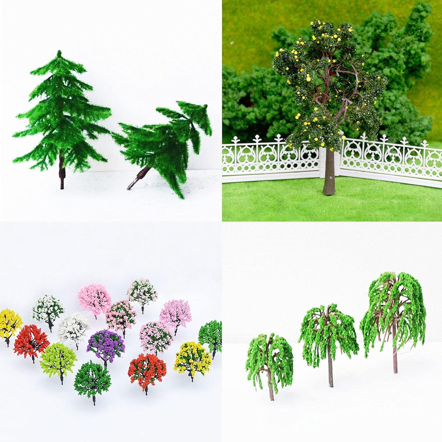 Cayway 44-Piece Colorful Model Trees Set (1.3-3.2 Inches) - Perfect for Train Scenery and Architectural Models, Base-Free DIY Craft Accessories