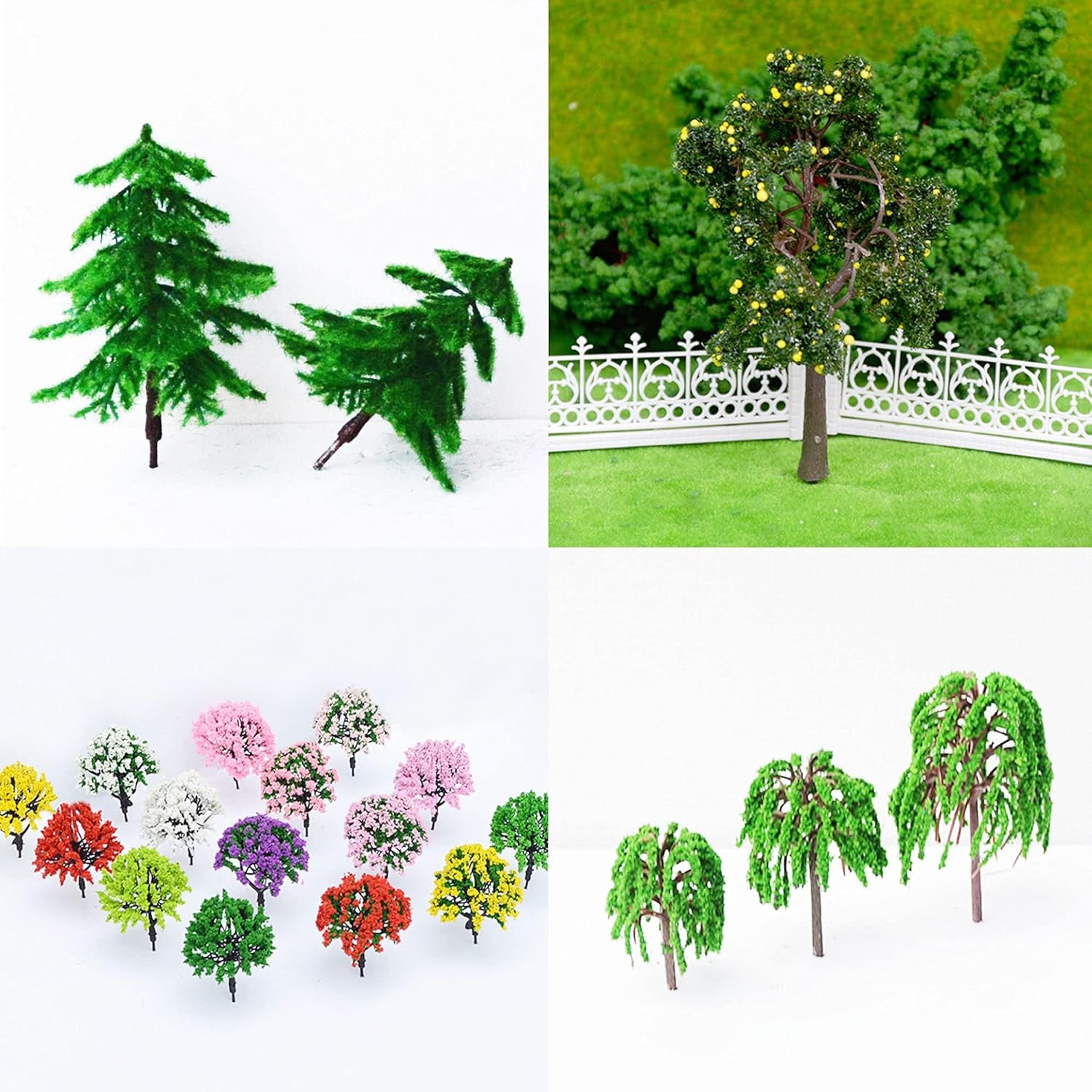 Cayway 44-Piece Colorful Model Trees Set (1.3-3.2 Inches) - Perfect for Train Scenery and Architectural Models, Base-Free DIY Craft Accessories