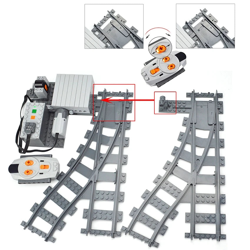 City Train Tracks & Station Building Blocks Set - Mini Signs, Signal Lights, Straight & Curved Rails for Creative Railway Models