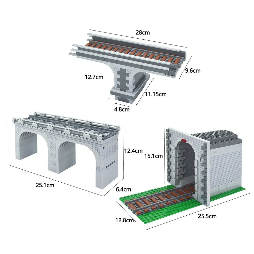 City Train Tracks & Station Building Blocks Set - Mini Signs, Signal Lights, Straight & Curved Rails for Creative Railway Models