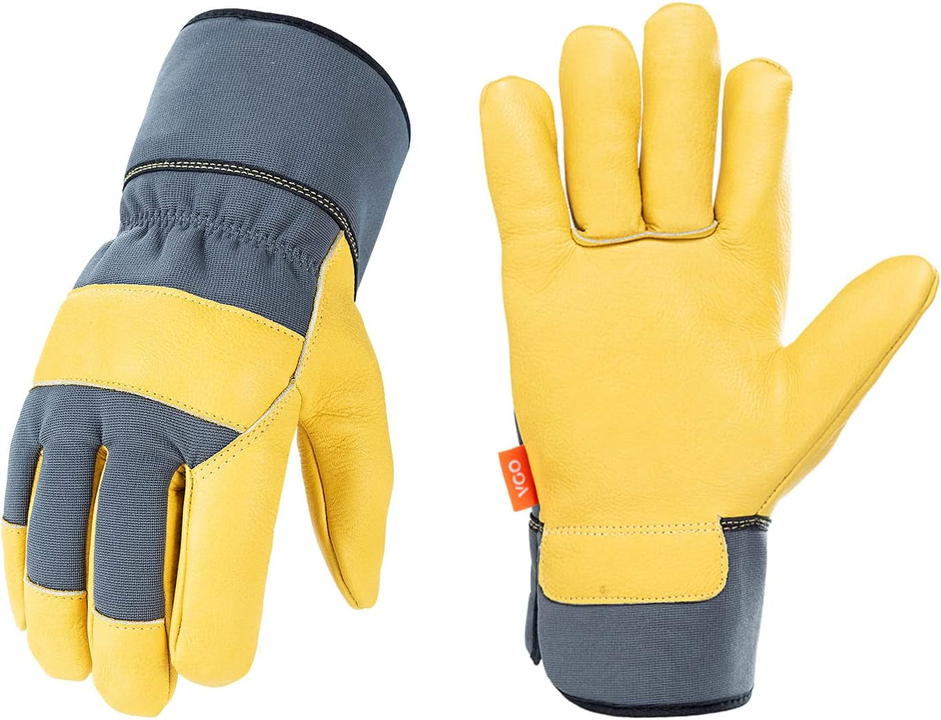 Vgo 1-Pair Safety Leather Work Gloves for Men - Gardening and Rigger Gloves (Size L, Orange, Model CB3501)