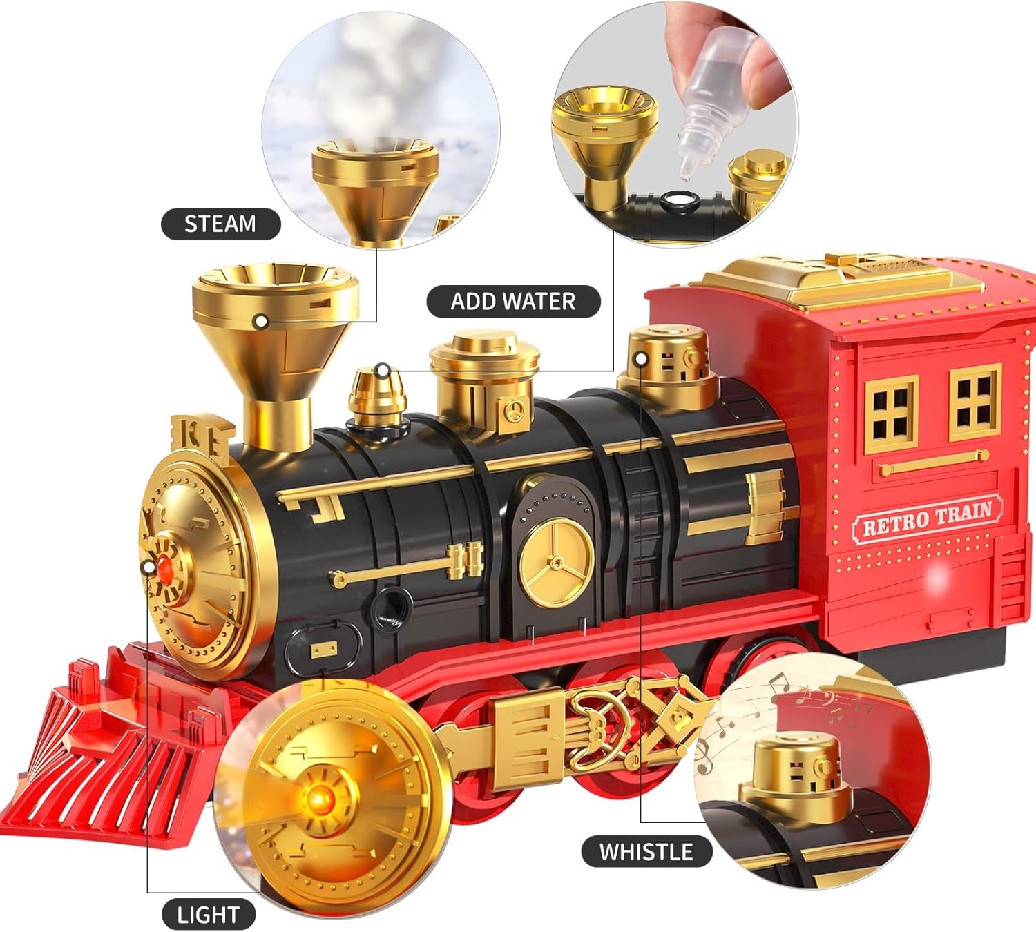TEMI Ultimate Rechargeable Train Set for Kids 3-7 - Realistic Steam Engine, Cargo Car, Lights, Sounds & Extensive Track - Perfect Gift for Young Conductors!