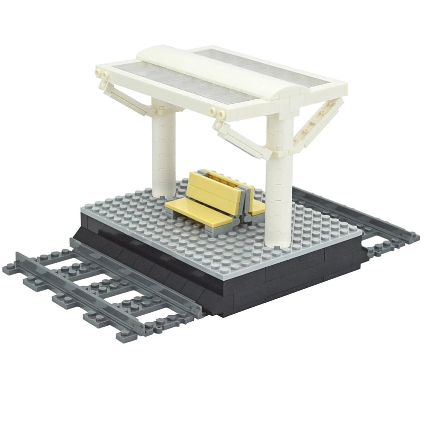 City Train Tracks & Station Building Blocks Set - Mini Signs, Signal Lights, Straight & Curved Rails for Creative Railway Models
