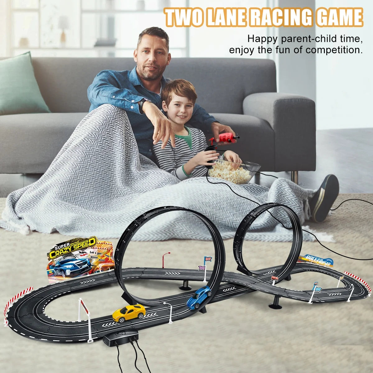 20-Foot Electric and Hand-Shake Slot Car Racing Track Set for Ages 4-12 - Dual Race Track with Cars for Boys and Girls