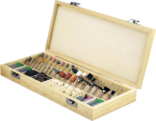 228-Piece Rotary Tool Accessory Kit - Comprehensive Set for Polishing, Drilling, and Engraving with Sanding Bands, Grinding Stones, Woolen Wheels, and Elegant Wooden Storage Case - RA9228