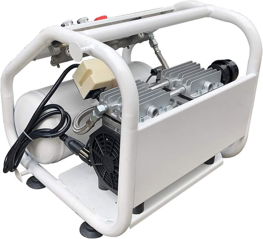 Professional Ultra Quiet Oil-Free Portable Air Compressor with Dual Outlet, 4 CFM at 125 PSI, 2 Gallon Tank, Lightweight Design (42 lbs), 110V/650W