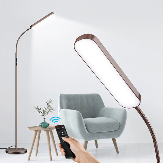 Elegant LED Floor Lamp with Remote and Touch Control - Versatile Reading Light with Adjustable Color Temperatures for Living Spaces (Brown)
