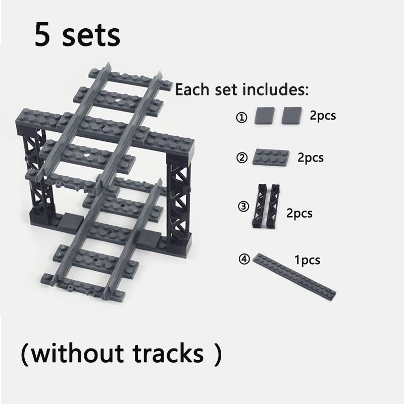 City Train Tracks & Station Building Blocks Set - Mini Signs, Signal Lights, Straight & Curved Rails for Creative Railway Models