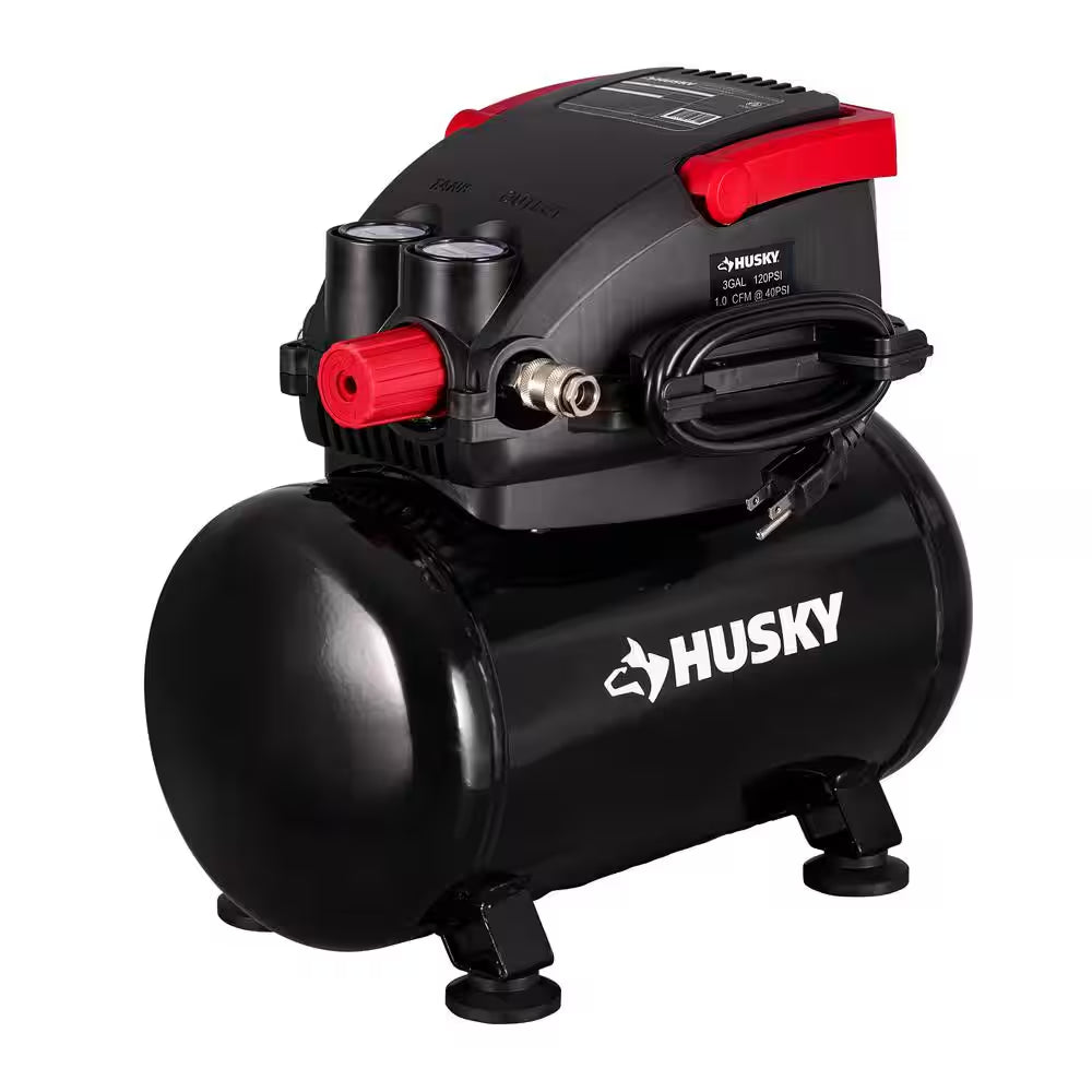 Compact 3-Gallon 120 PSI Oil-Free Hotdog Air Compressor with Foldable Handle and Quick Coupler