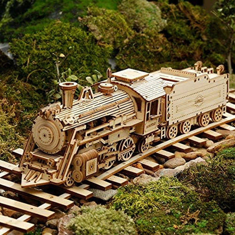 Prime Steam Express Train 3D Wooden Puzzle Model Kit - Educational STEM Toy for Adults and Teens - Safe, Non-Toxic Laser-Cut Wood MC501A at 1:80 Scale
