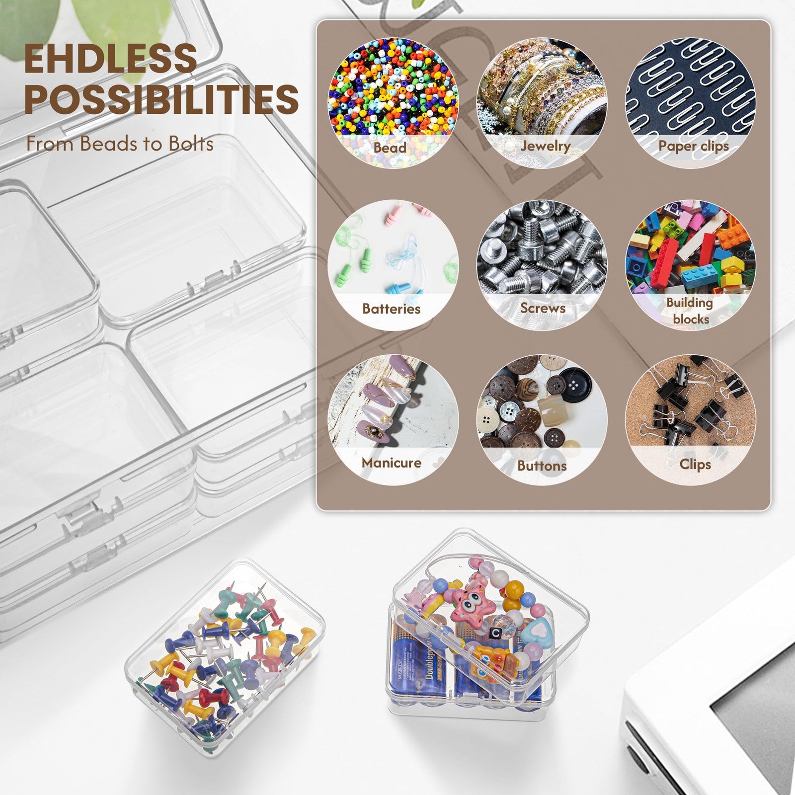Medium Plastic Organizer Boxes - Set of 12 Clear Containers with Hinged Lids for Versatile Storage