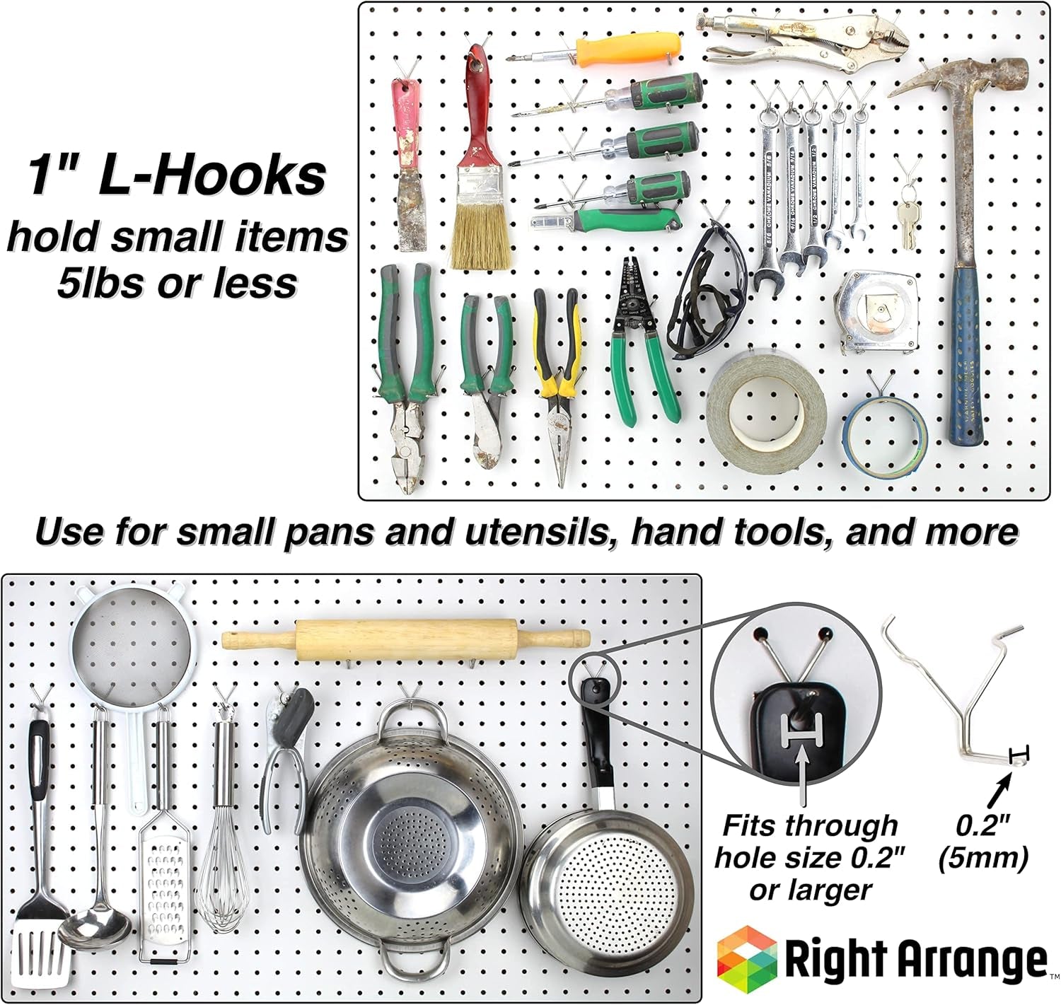 Premium Stainless Steel Pegboard Hooks - 50-Pack, 1-Inch L Design for Optimal Tool, Craft, Kitchen, and Retail Display Organization