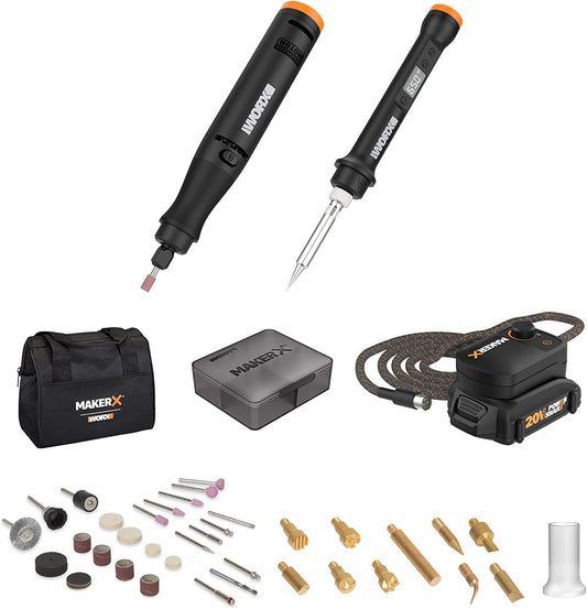 Worx MAKERX WX988L Crafting Tool Combo Kit - Versatile Rotary Tool and Wood/Metal Crafting Solution for Creative Projects