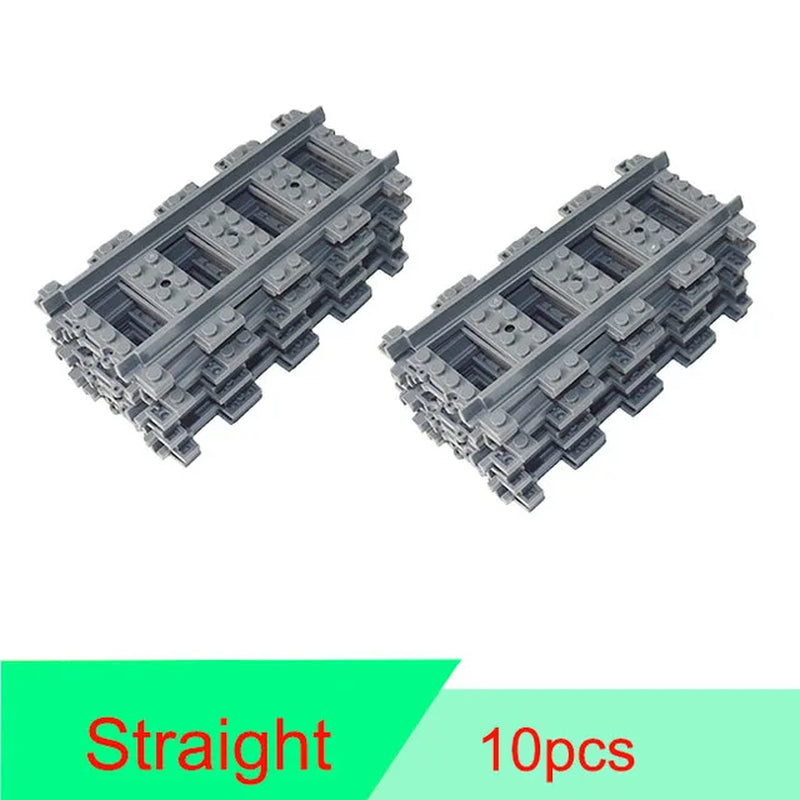 City Train Tracks & Station Building Blocks Set - Mini Signs, Signal Lights, Straight & Curved Rails for Creative Railway Models
