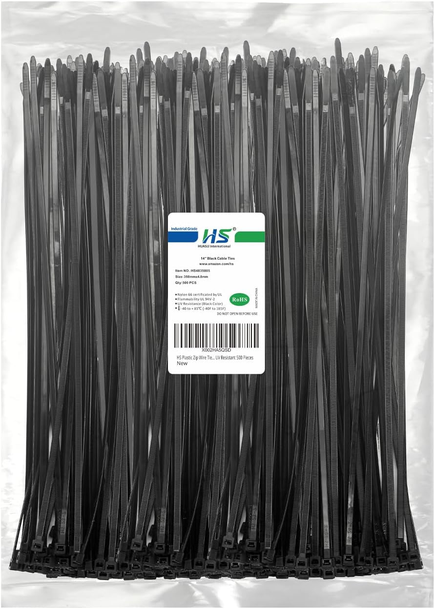 HS 10-Inch White Nylon Cable Ties, 50 lbs Strength, Medium Clear Straps for Bike, Car, and Cord Management - 100 Pack