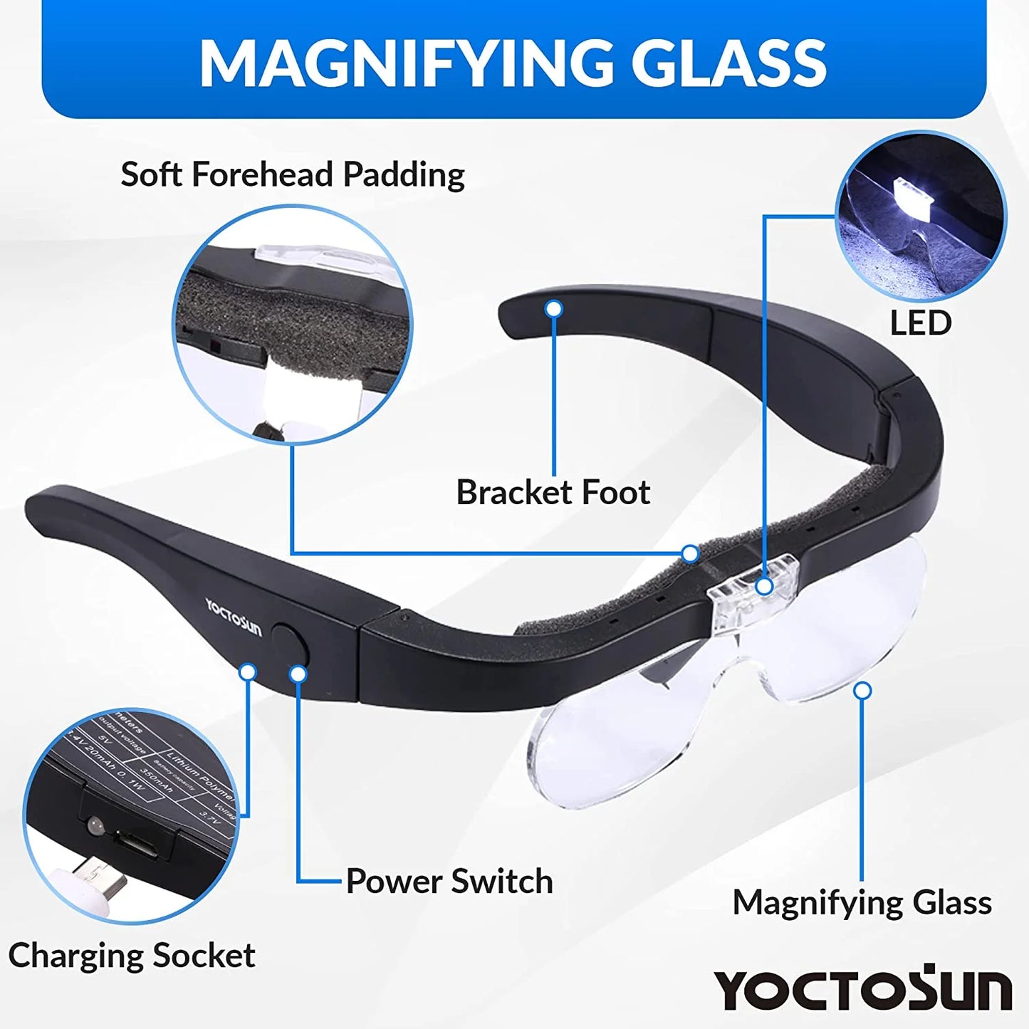 Rechargeable LED Head Magnifier Glasses with Detachable Lenses – Ideal for Reading and Hobbies!