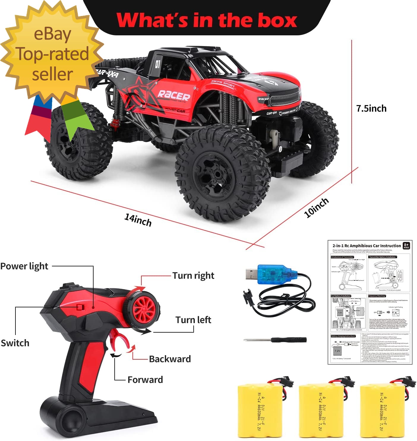 1:12 Scale Amphibious 4X4 RC Truck - Waterproof Off-Road Experience