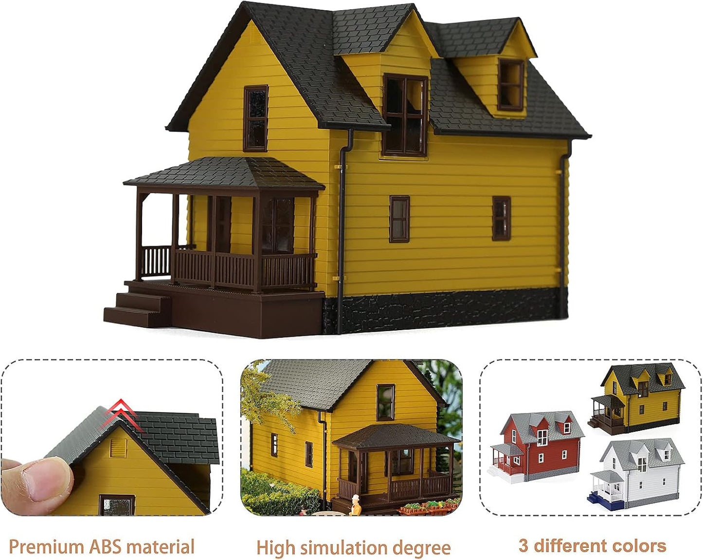 Assembled HO Scale 1:87 Modern Yellow Residential House Model for Train Layout Diorama - JZHO01
