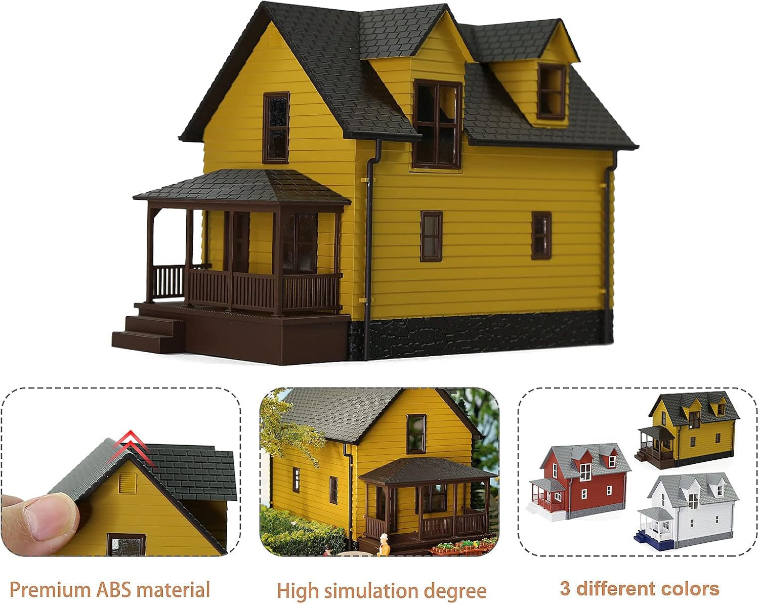 Assembled HO Scale 1:87 Modern Yellow Residential House Model for Train Layout Diorama - JZHO01