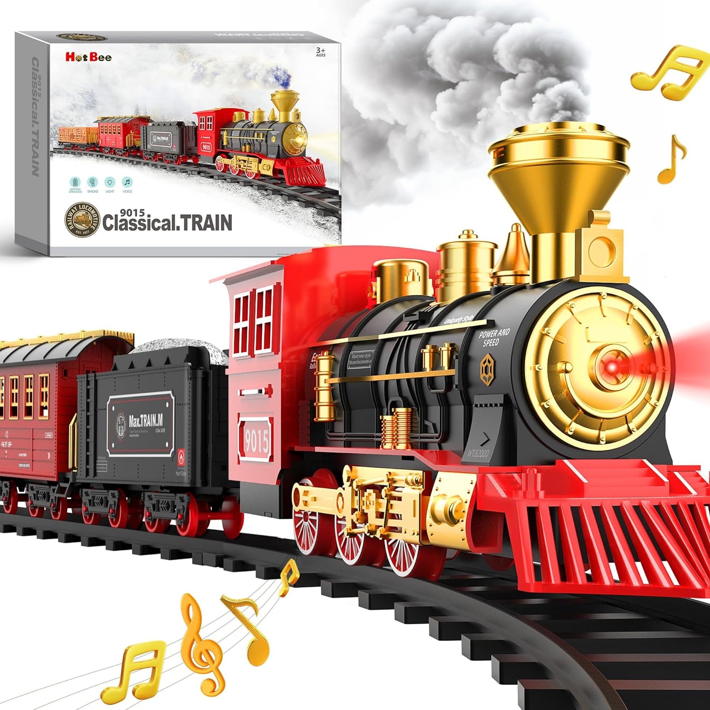 Deluxe Remote Control Train Set with Luxury Tracks, Christmas-Themed Model Train for Ages 3 and Up, Featuring Smoke, Lights, and Sound Effects