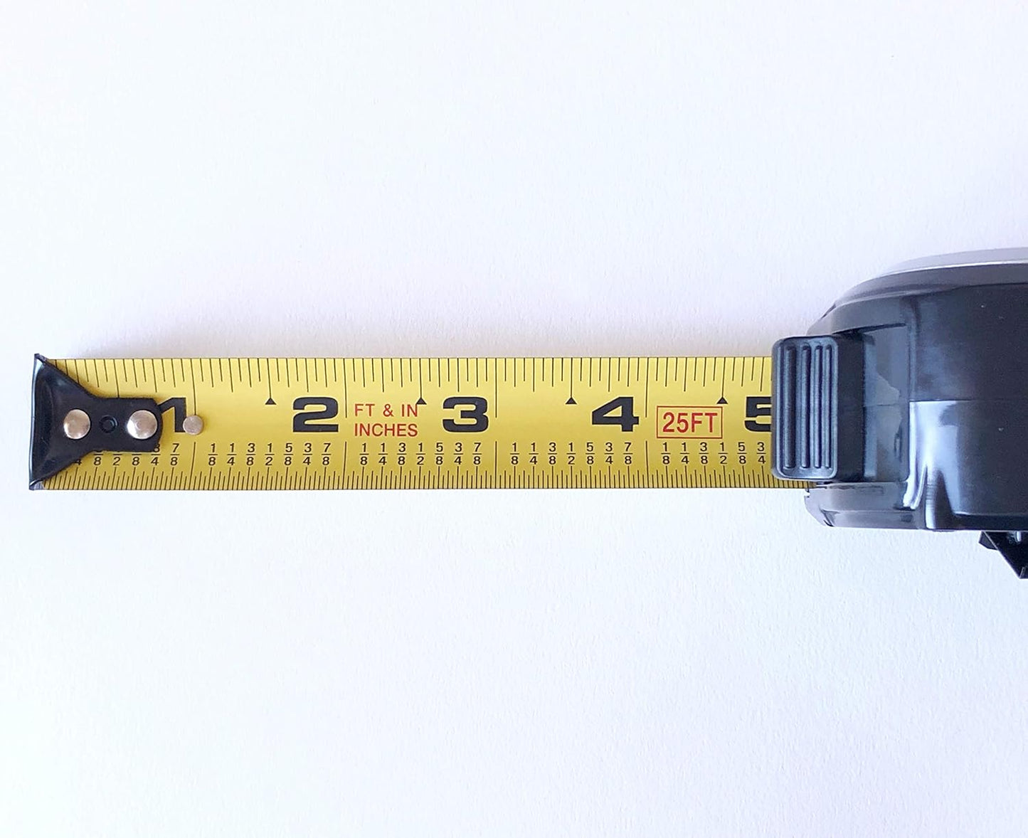 Apollo Tools 25-Foot Measuring Tape with Retractable Blade, Fraction Markings, 1-Inch Nylon Blade, 8-Foot Standout, Lock Button, and Belt Clip - Black - Model DT5002