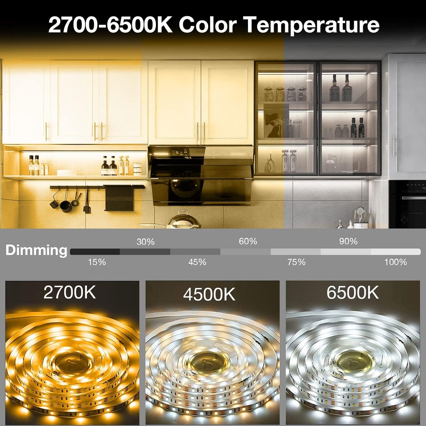Phopollo 10-Piece Motion Sensor LED Strip Light Kit - 16.4 Ft Under Cabinet Lighting with App and RF Remote Control, Dimmable 2700K-6500K for Kitchen, Counter, and Shelf, Dusk to Dawn Night Light