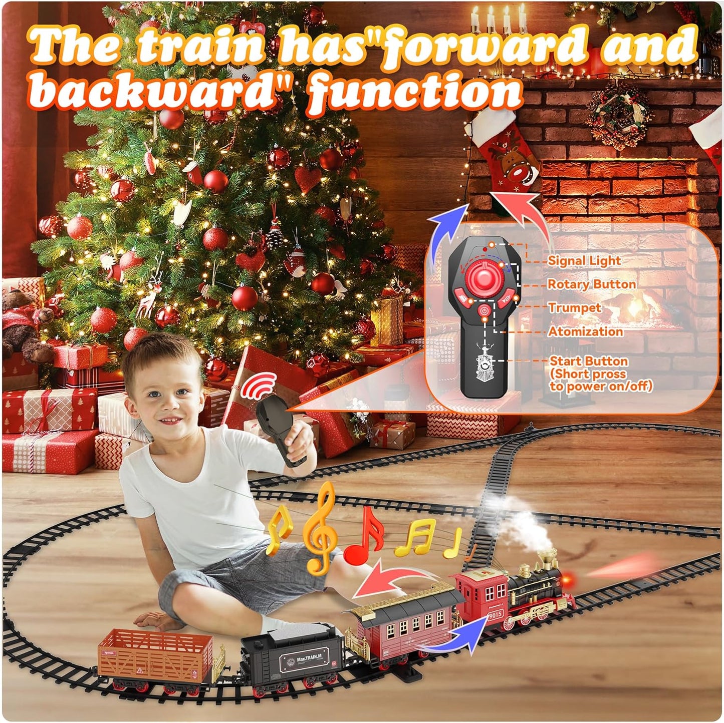 Deluxe Remote Control Train Set with Luxury Tracks, Christmas-Themed Model Train for Ages 3 and Up, Featuring Smoke, Lights, and Sound Effects