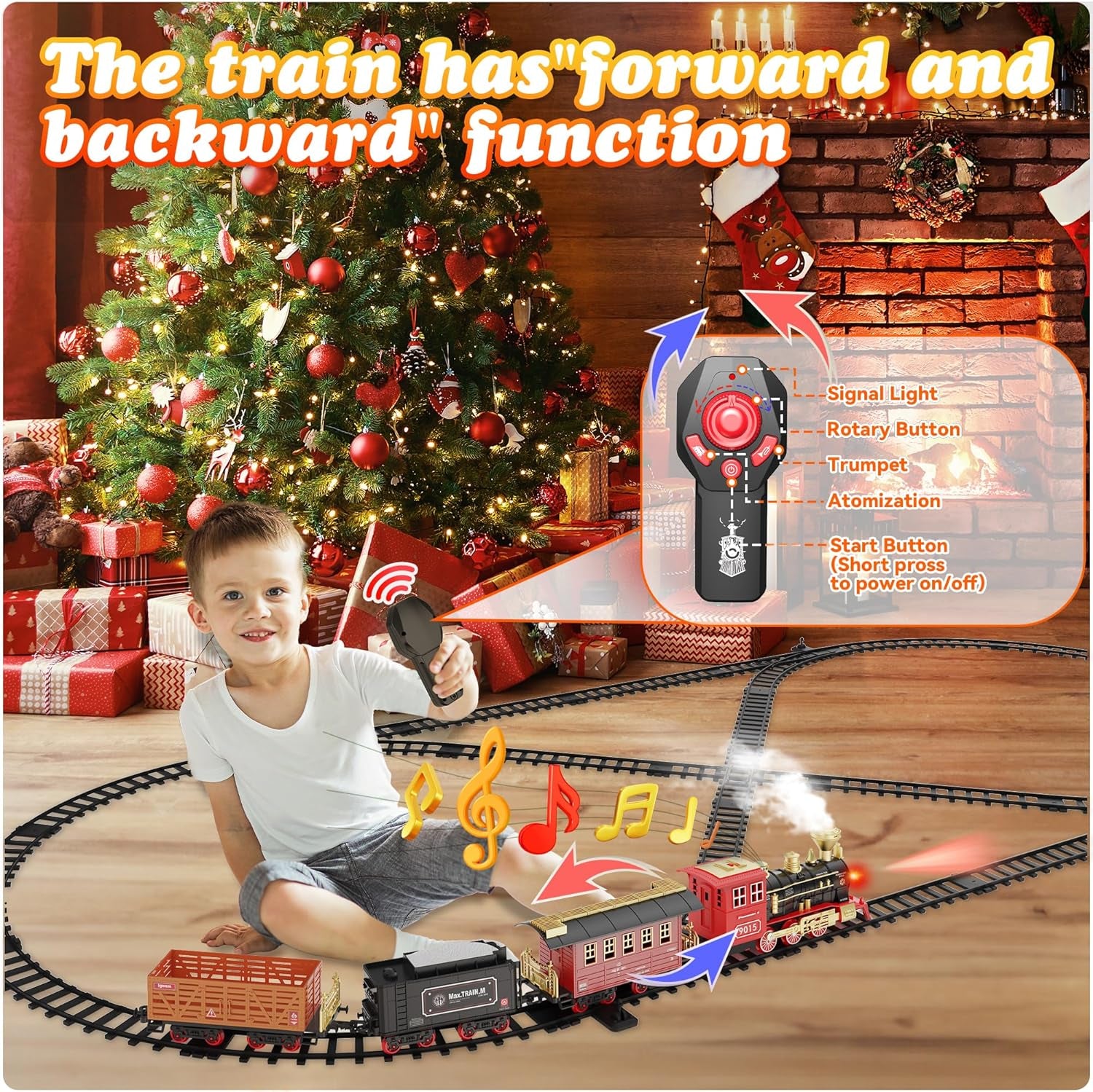 Deluxe Remote Control Train Set with Luxury Tracks, Christmas-Themed Model Train for Ages 3 and Up, Featuring Smoke, Lights, and Sound Effects