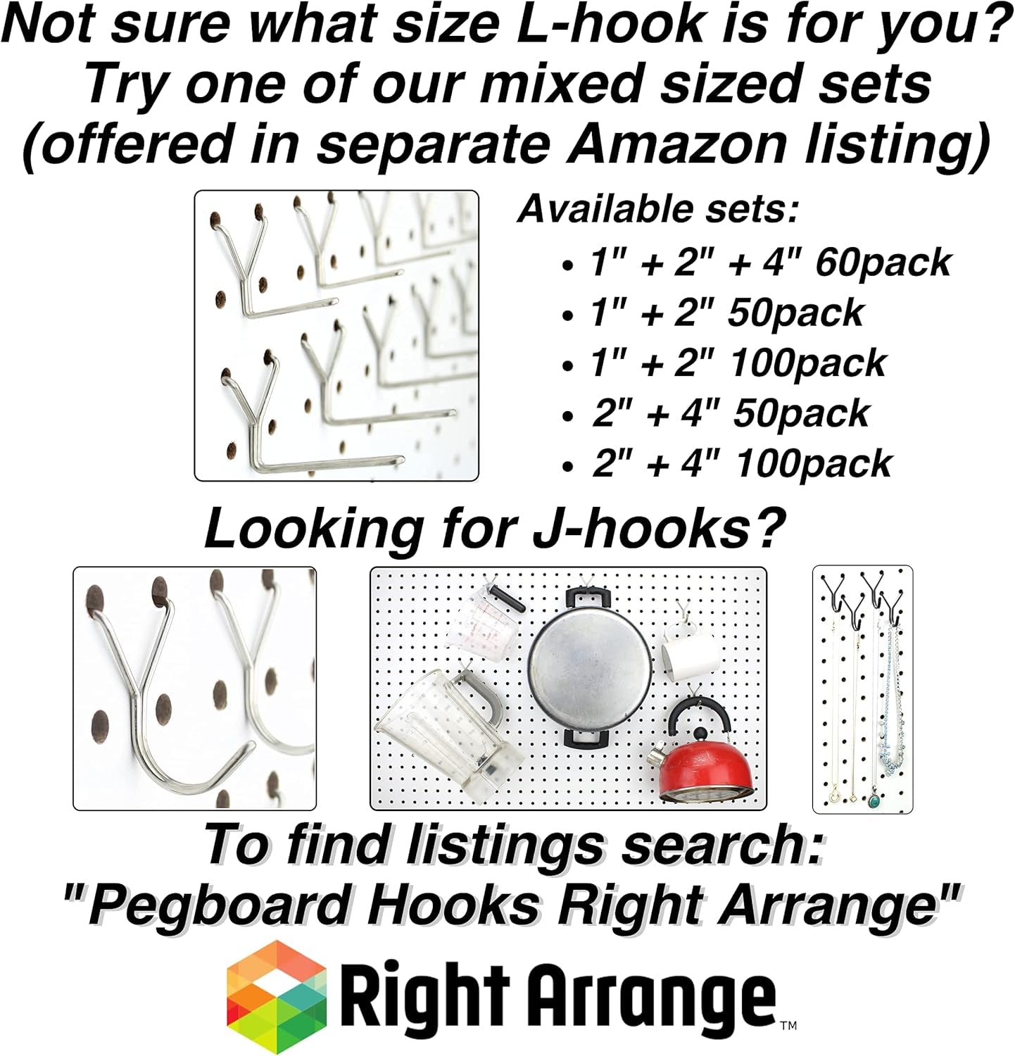 Premium Stainless Steel Pegboard Hooks - 50-Pack, 1-Inch L Design for Optimal Tool, Craft, Kitchen, and Retail Display Organization