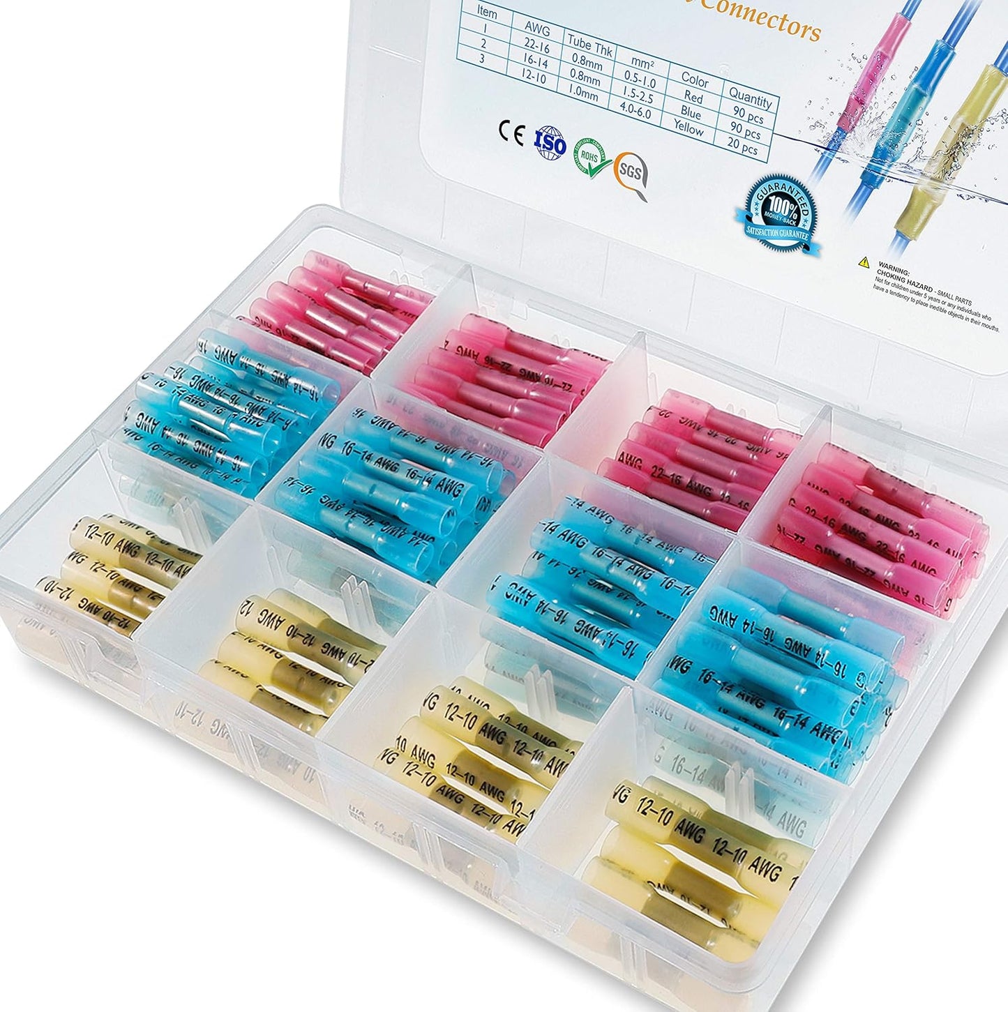TICONN 100-Piece Insulated Waterproof Heat Shrink Butt Wire Connector Kit for Marine and Automotive Applications