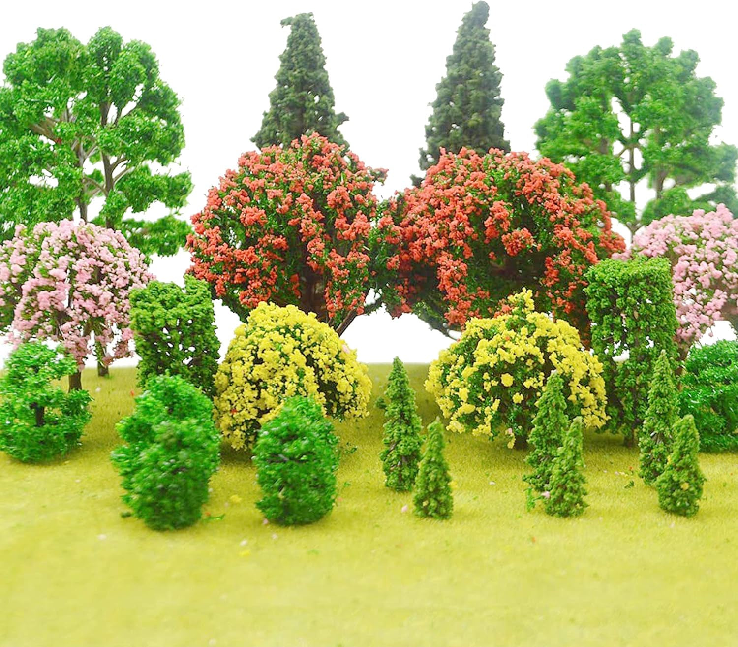 Cayway 44-Piece Colorful Model Trees Set (1.3-3.2 Inches) - Perfect for Train Scenery and Architectural Models, Base-Free DIY Craft Accessories