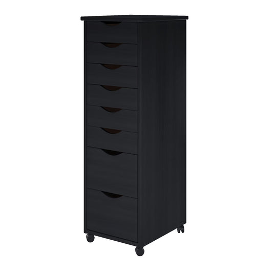 Adeptus Elegant Black Solid Wood 6+2 Drawer Rolling Cart - Ideal for Space Organization