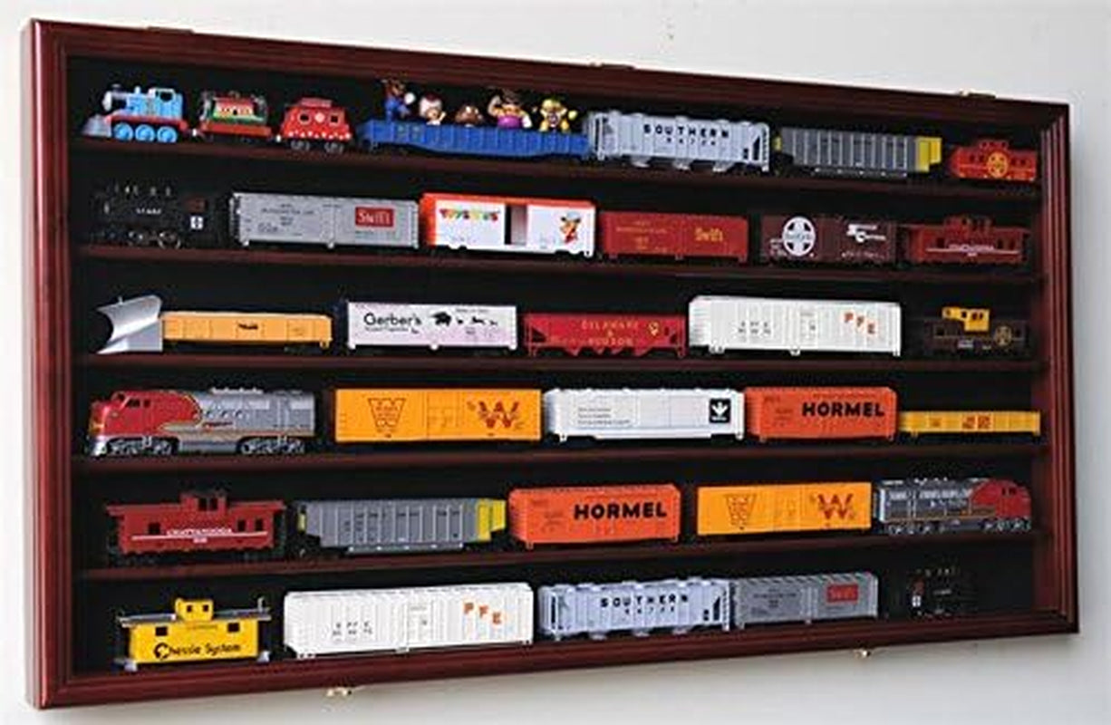 Luxurious Lockable Cherry Finish HO Scale Model Train Display Cabinet with 98% UV Protection