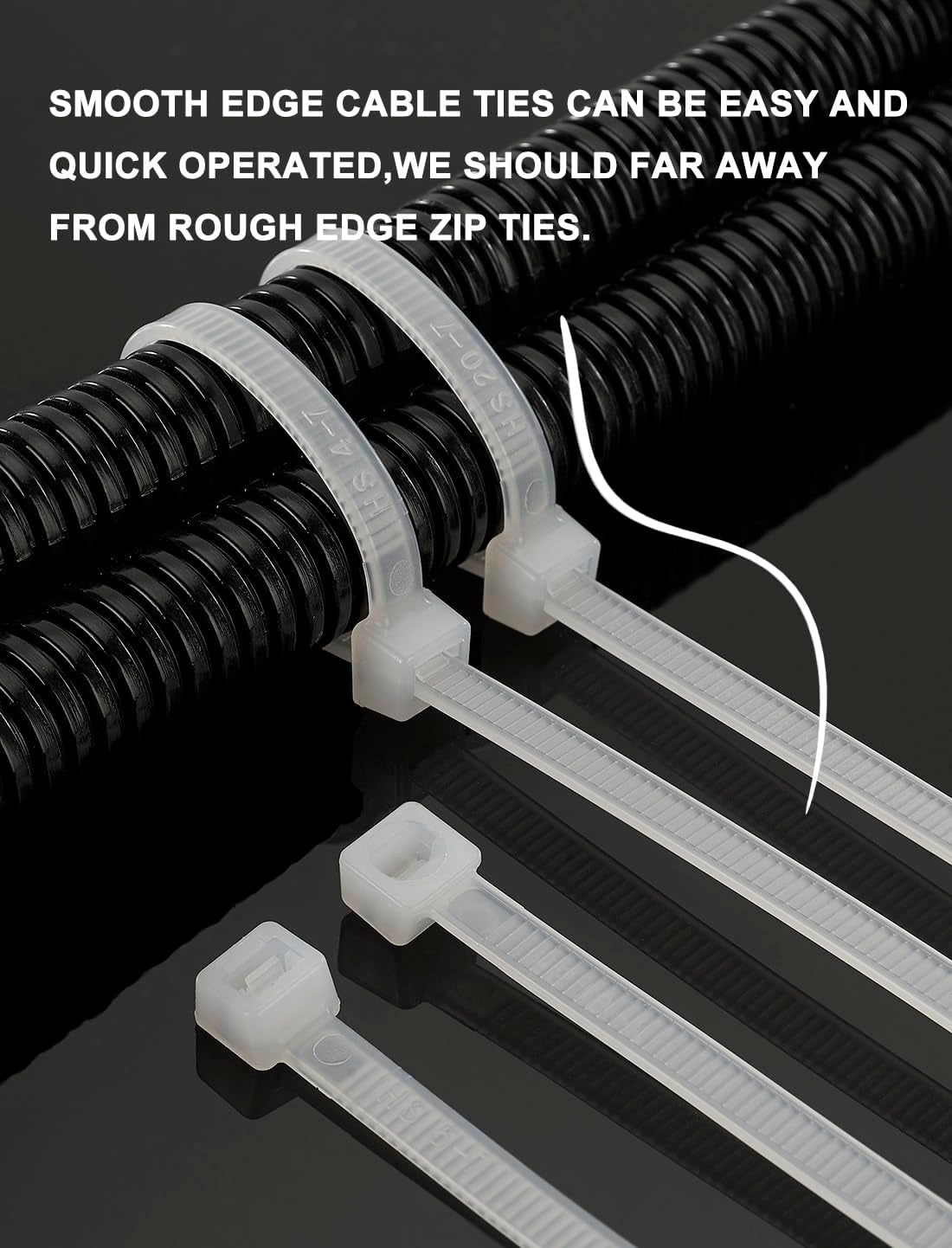 HS 10-Inch White Nylon Cable Ties, 50 lbs Strength, Medium Clear Straps for Bike, Car, and Cord Management - 100 Pack