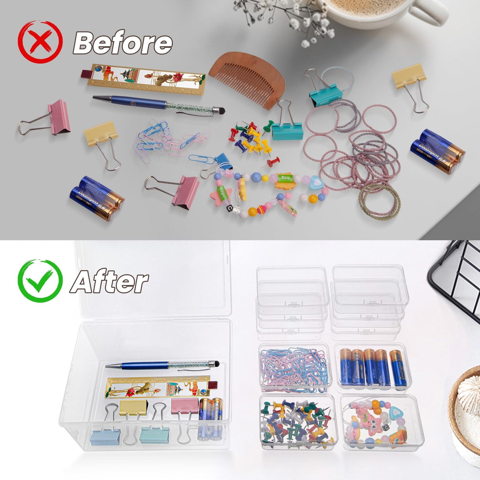 Medium Plastic Organizer Boxes - Set of 12 Clear Containers with Hinged Lids for Versatile Storage