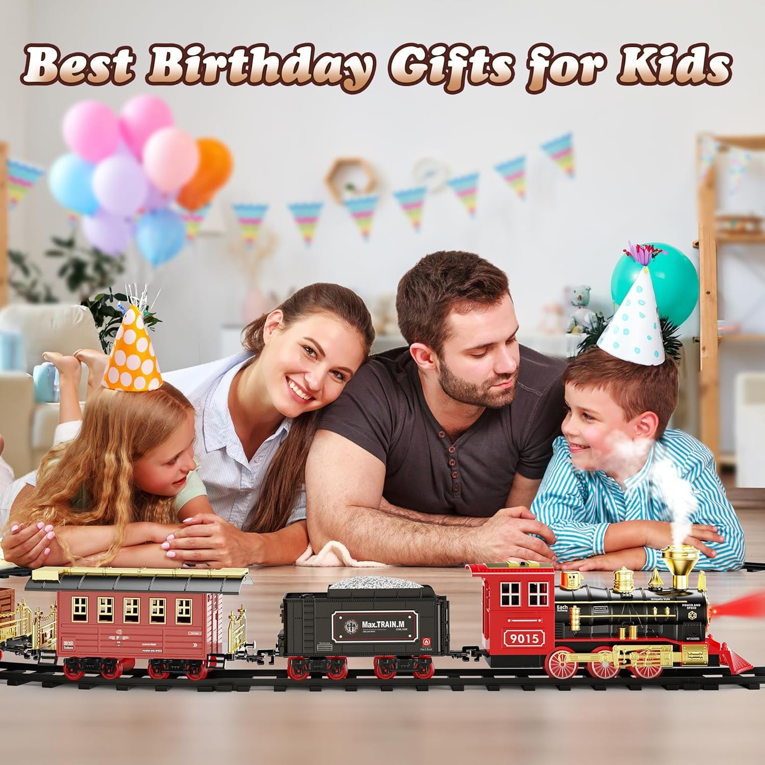 Deluxe Remote Control Train Set with Luxury Tracks, Christmas-Themed Model Train for Ages 3 and Up, Featuring Smoke, Lights, and Sound Effects