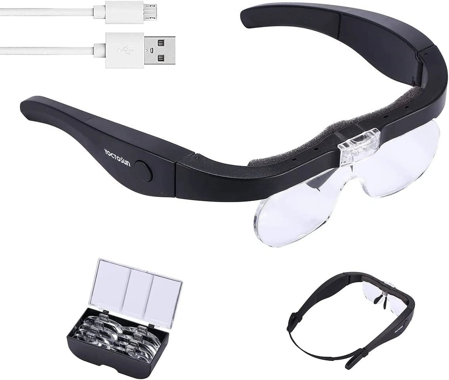 Rechargeable LED Head Magnifier Glasses with Detachable Lenses – Ideal for Reading and Hobbies!