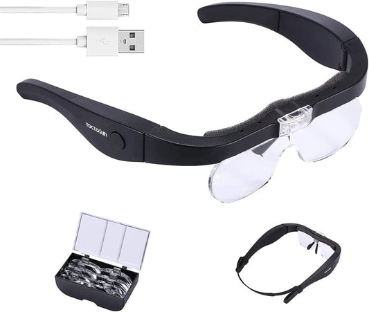 Rechargeable LED Head Magnifier Glasses with Detachable Lenses – Ideal for Reading and Hobbies!