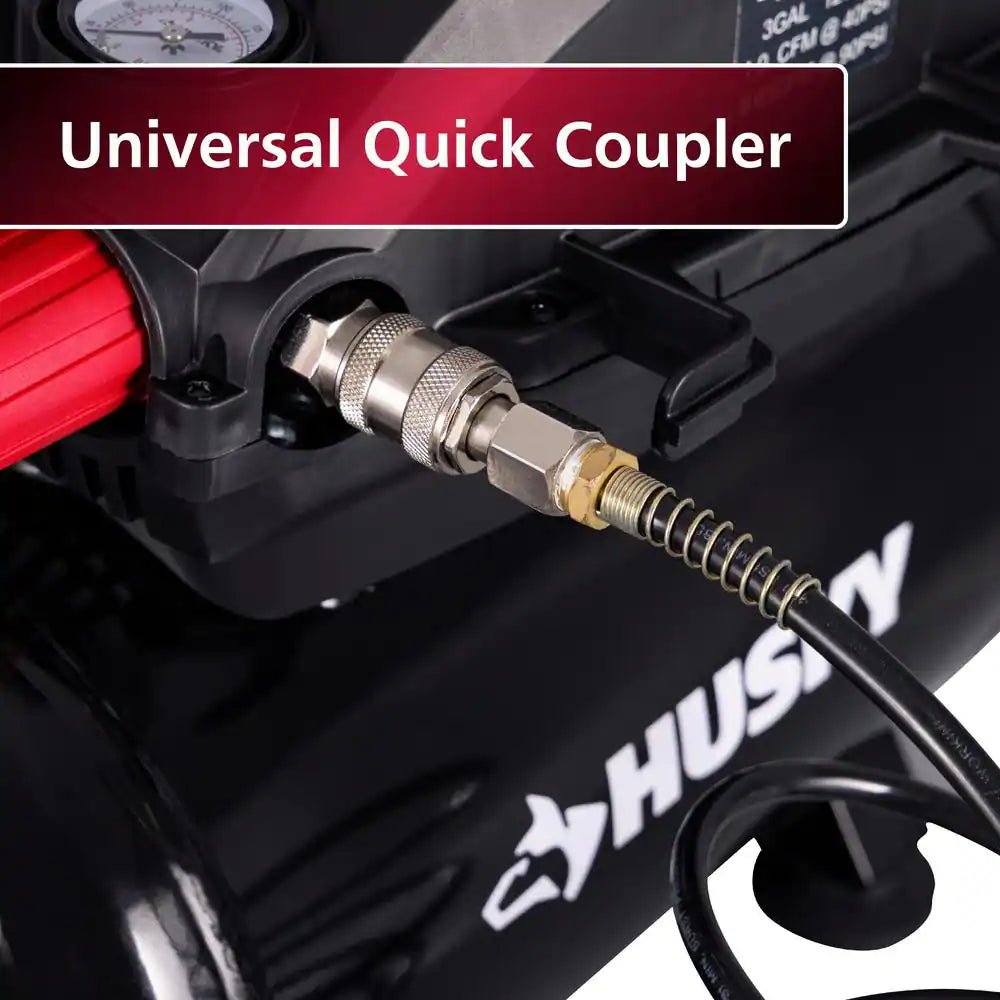 Compact 3-Gallon 120 PSI Oil-Free Hotdog Air Compressor with Foldable Handle and Quick Coupler