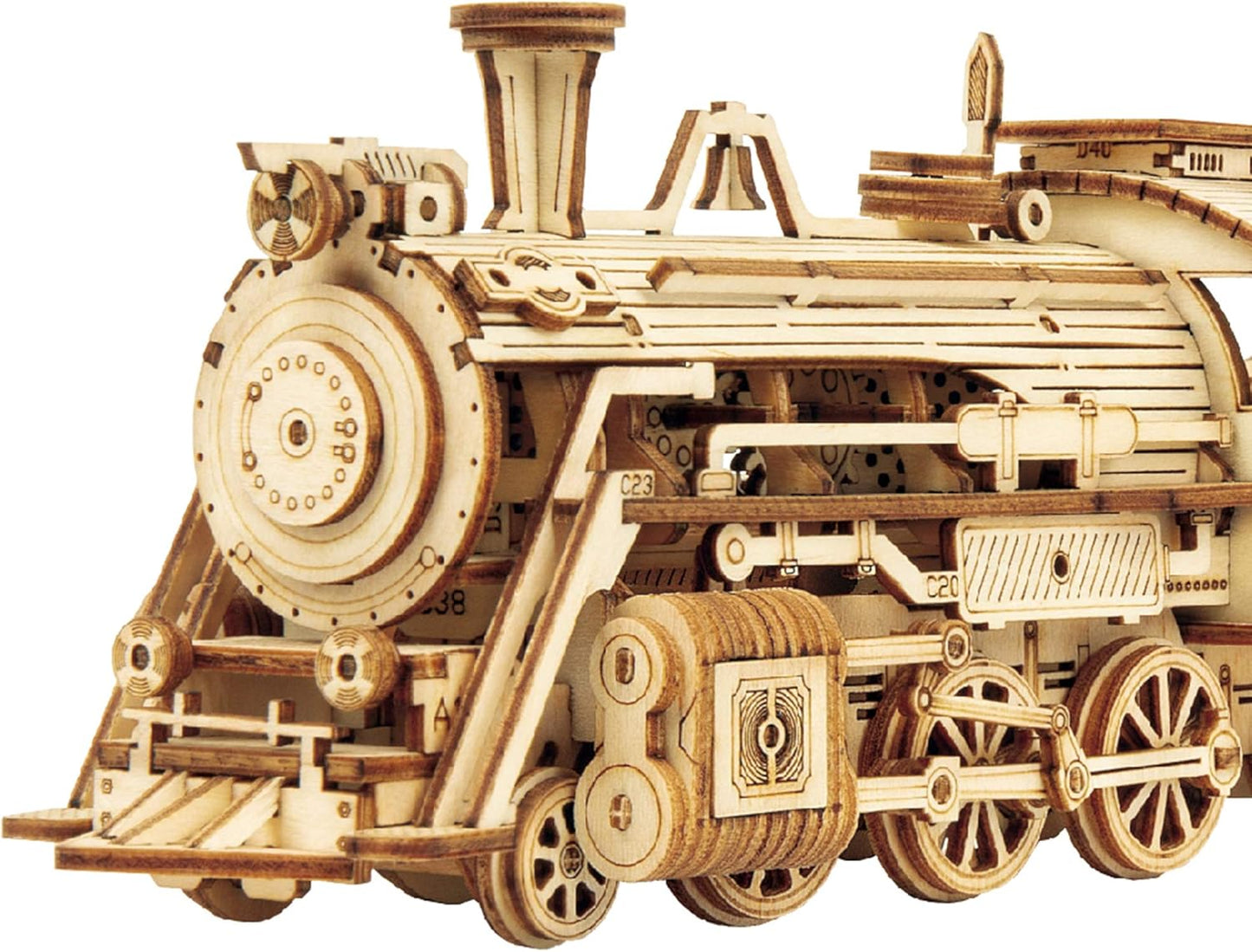 Prime Steam Express Train 3D Wooden Puzzle Model Kit - Educational STEM Toy for Adults and Teens - Safe, Non-Toxic Laser-Cut Wood MC501A at 1:80 Scale