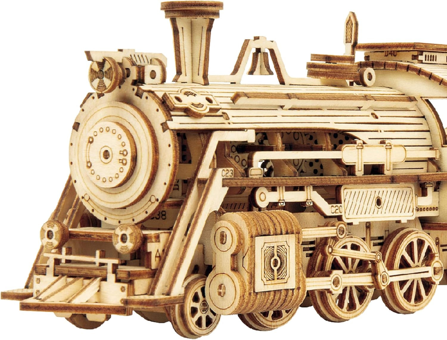 Prime Steam Express Train 3D Wooden Puzzle Model Kit - Educational STEM Toy for Adults and Teens - Safe, Non-Toxic Laser-Cut Wood MC501A at 1:80 Scale