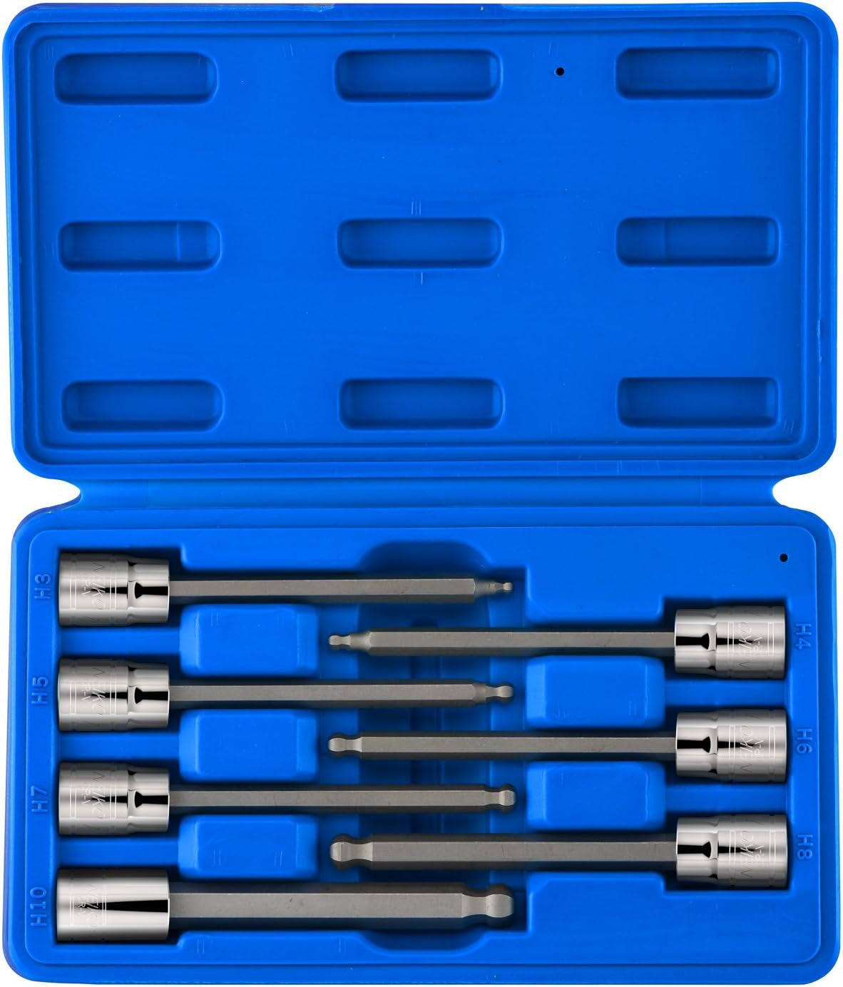 Neiko 10072A 3/8-Inch Drive Extra Long Allen Hex Bit Socket Set, SAE Sizes 1/8-Inch to 3/8-Inch, 7-Piece, Made from S2 and Cr-V Steel