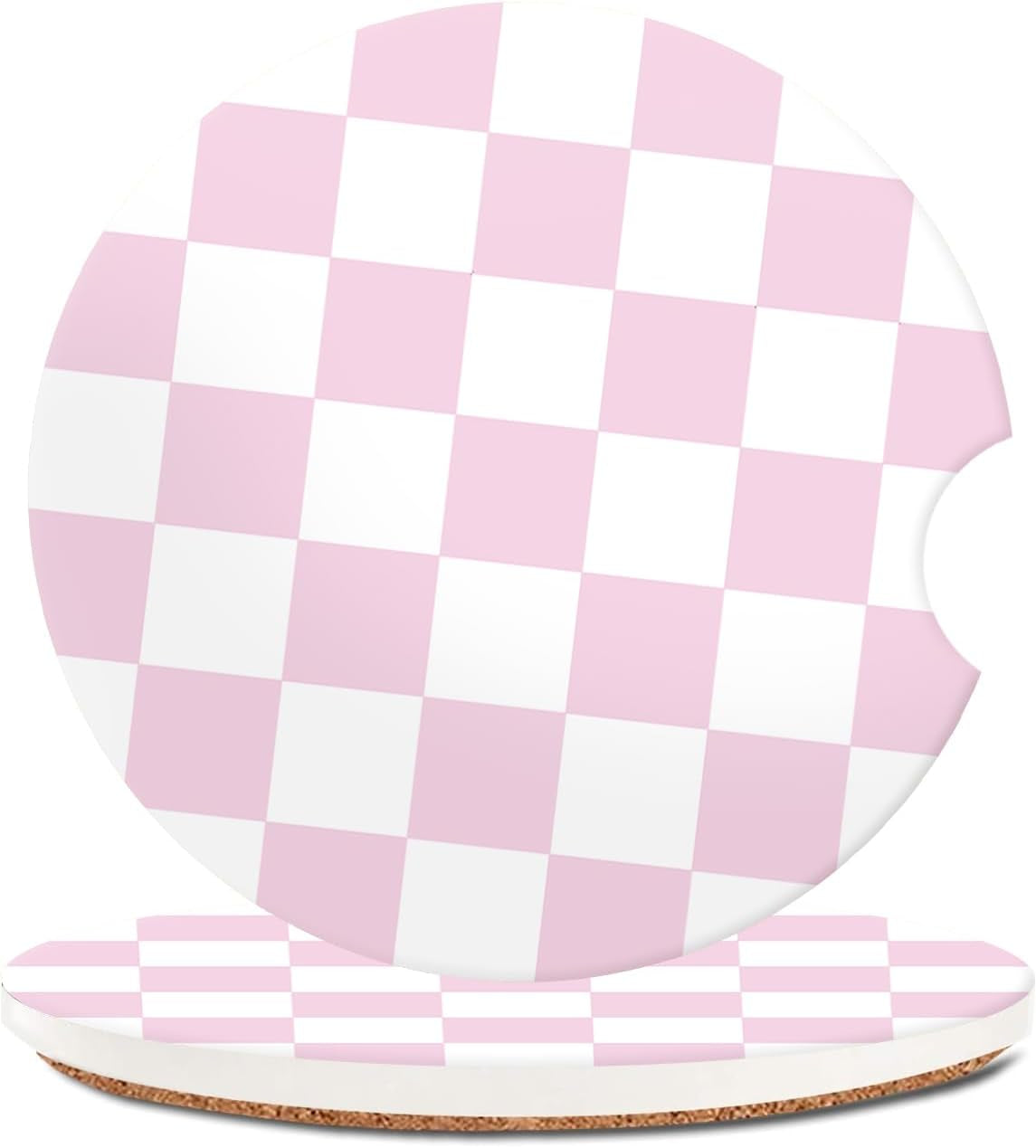Absorbent Cowhide Car Coasters - Set of 2, Ceramic Stone Drink Holders with Finger Notch and Farm Animal Print Design